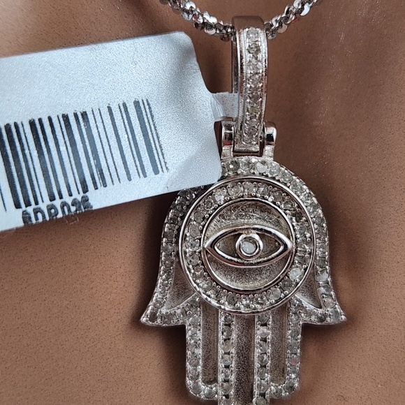 REAL Diamond Hamsa Pendant, Evil Eye Pendant, Free Appraisal, Genuine Diamonds - Picture 4 of 5